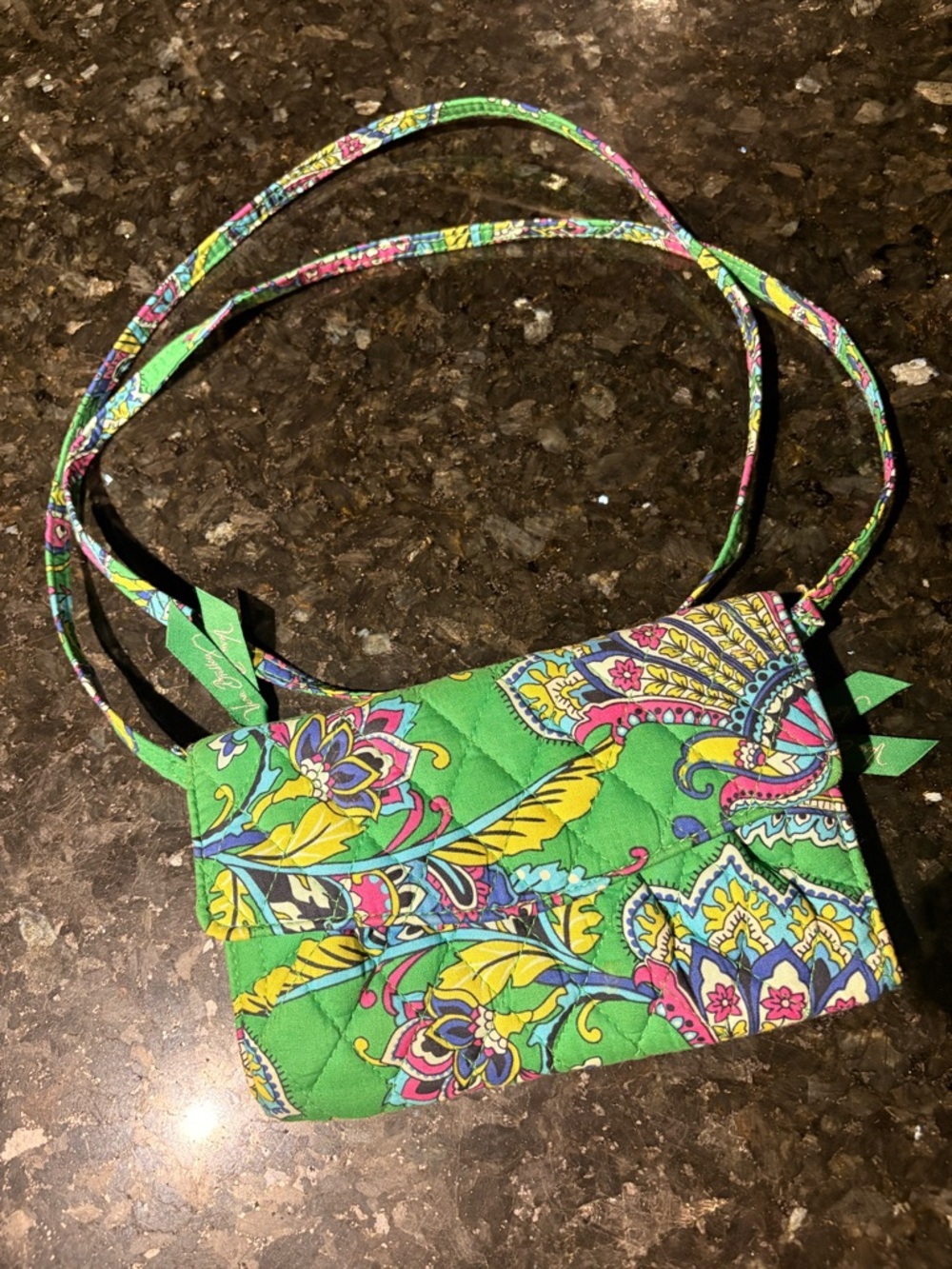 Green Floral Quilted Crossbody Bag